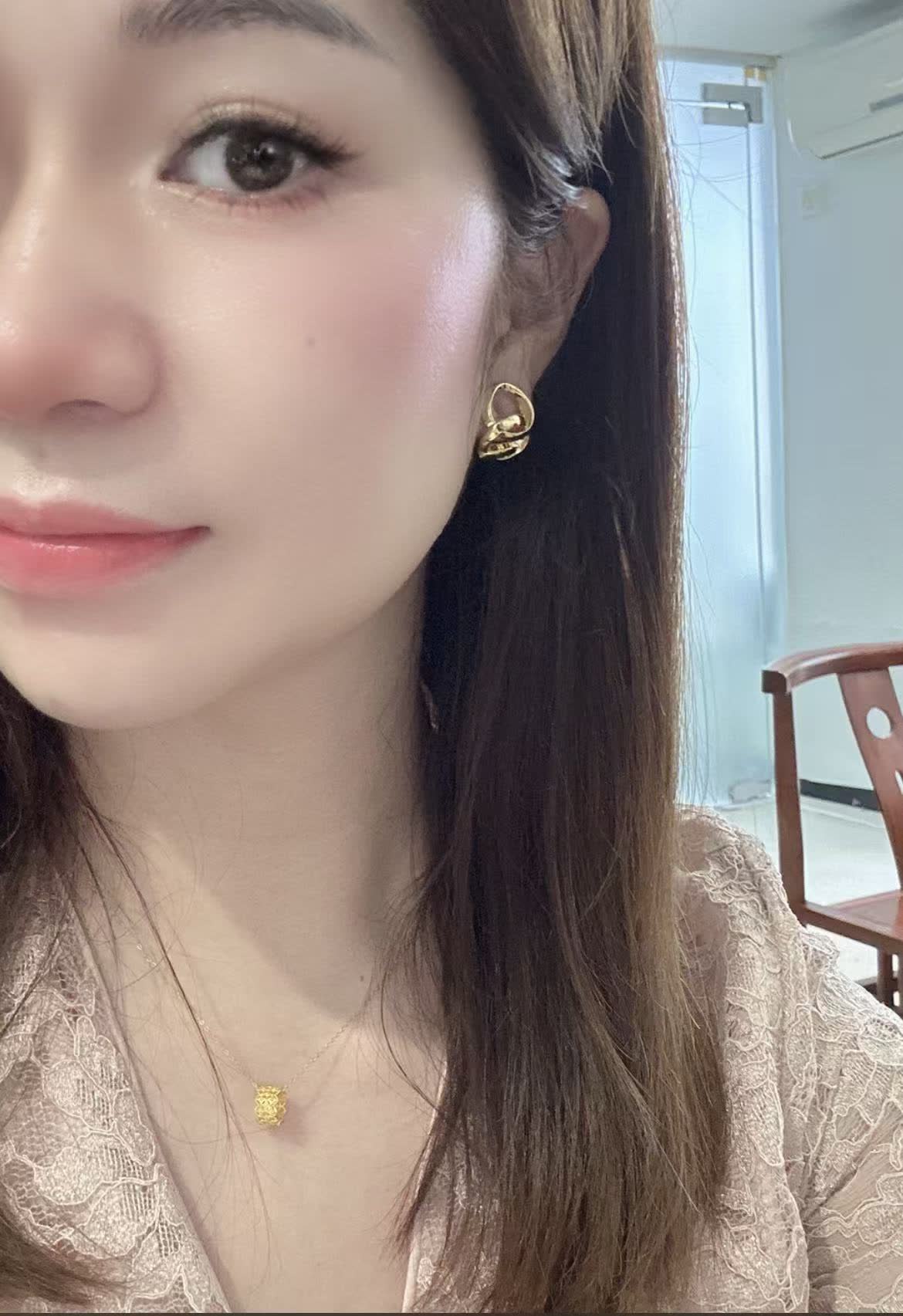 Chanel Gold Tone Interlocking Ring Earrings