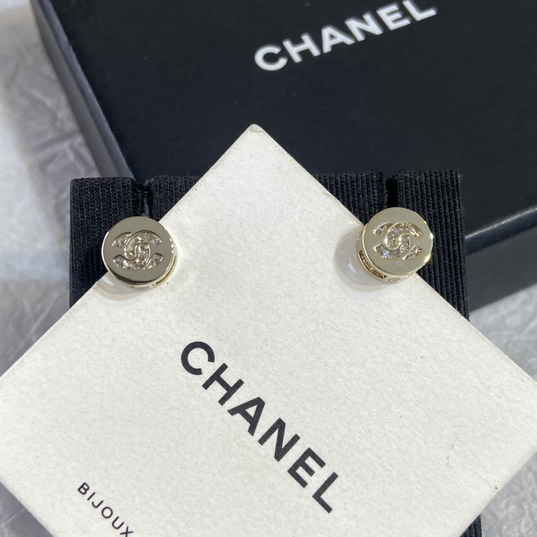 Chanel CC Logo Diamond Stud Earrings