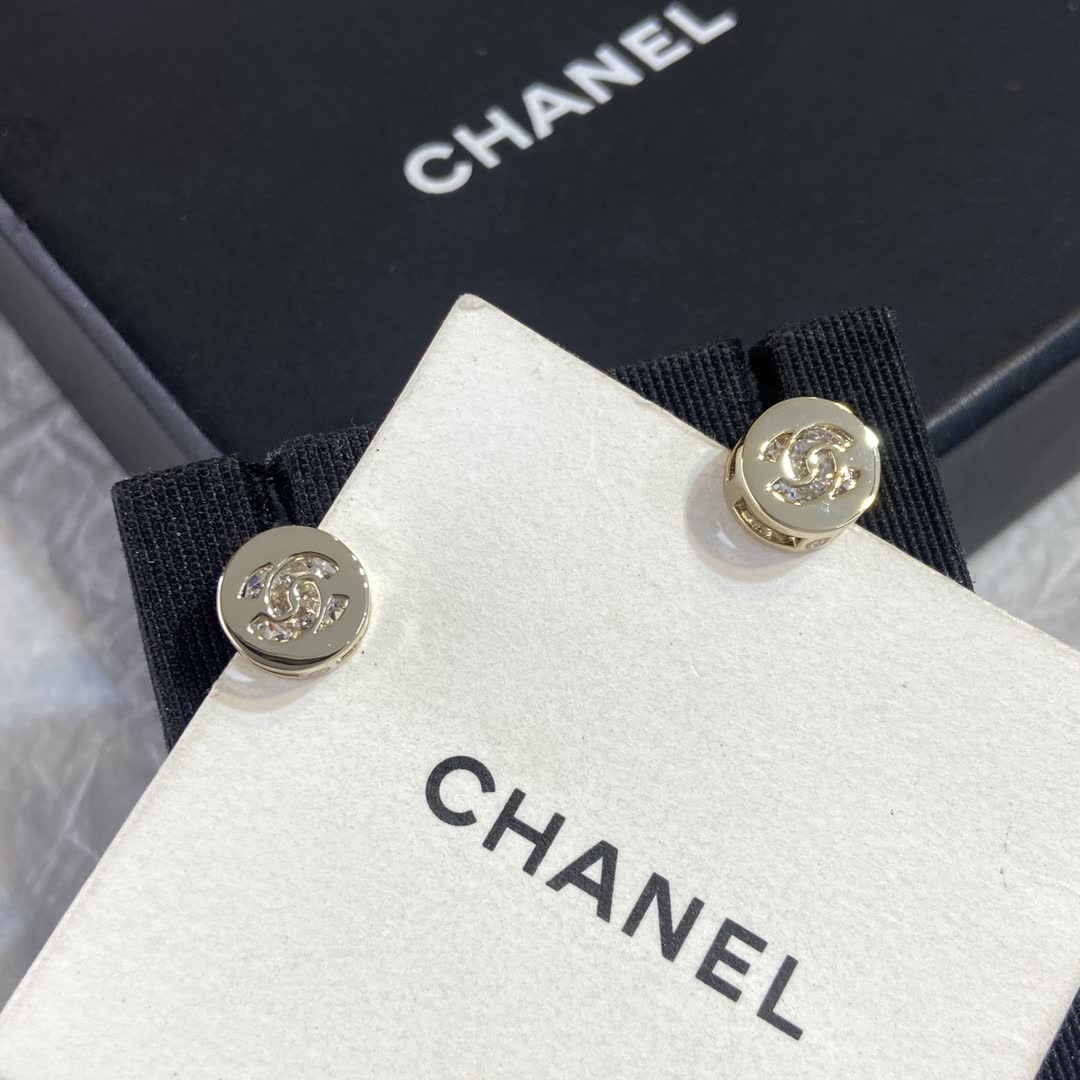 Chanel CC Logo Diamond Stud Earrings