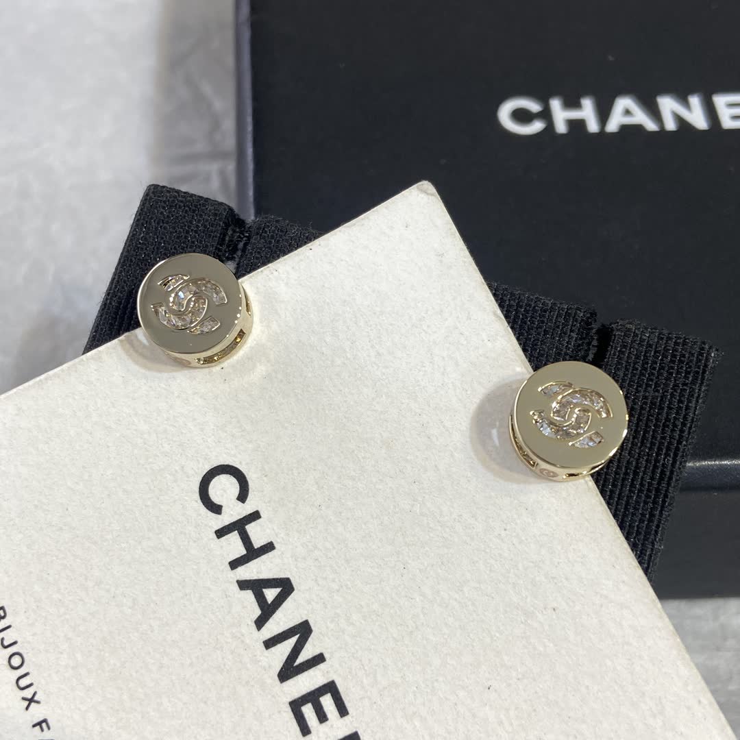 Chanel CC Logo Diamond Stud Earrings