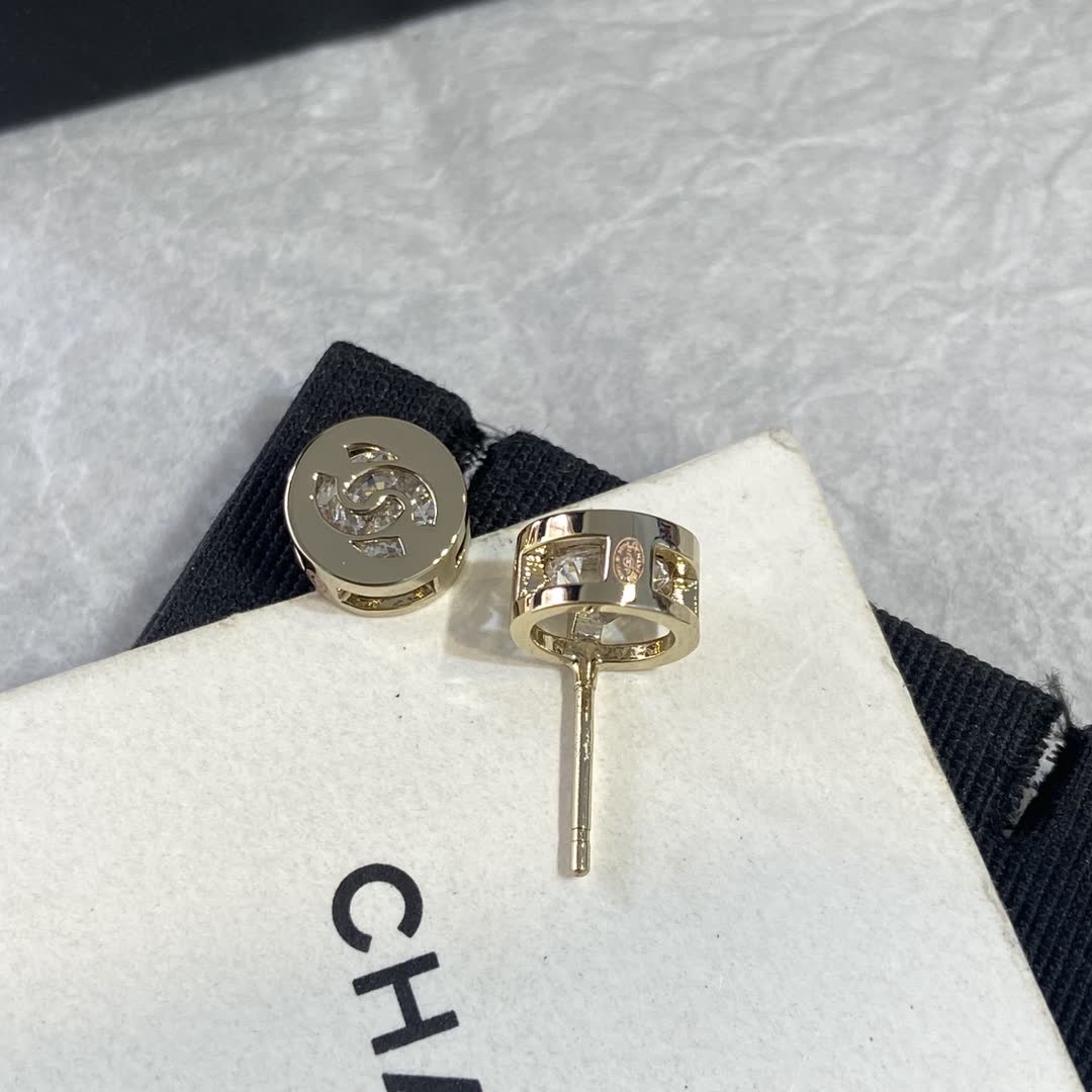Chanel CC Logo Diamond Stud Earrings