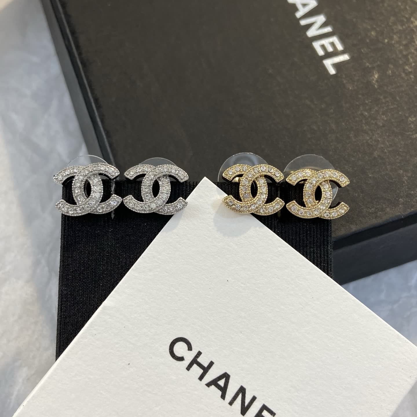 Chanel CC Logo Crystal Stud Earrings Chanel CC Logo Crystal Stud Earrings