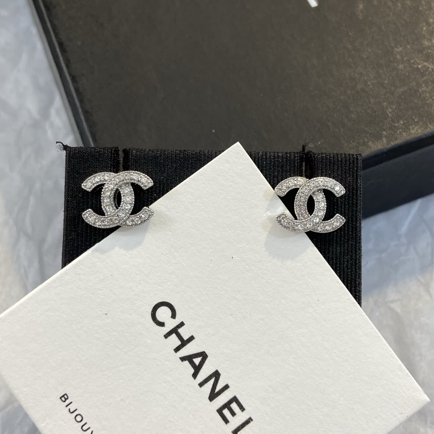 Chanel CC Logo Crystal Stud Earrings