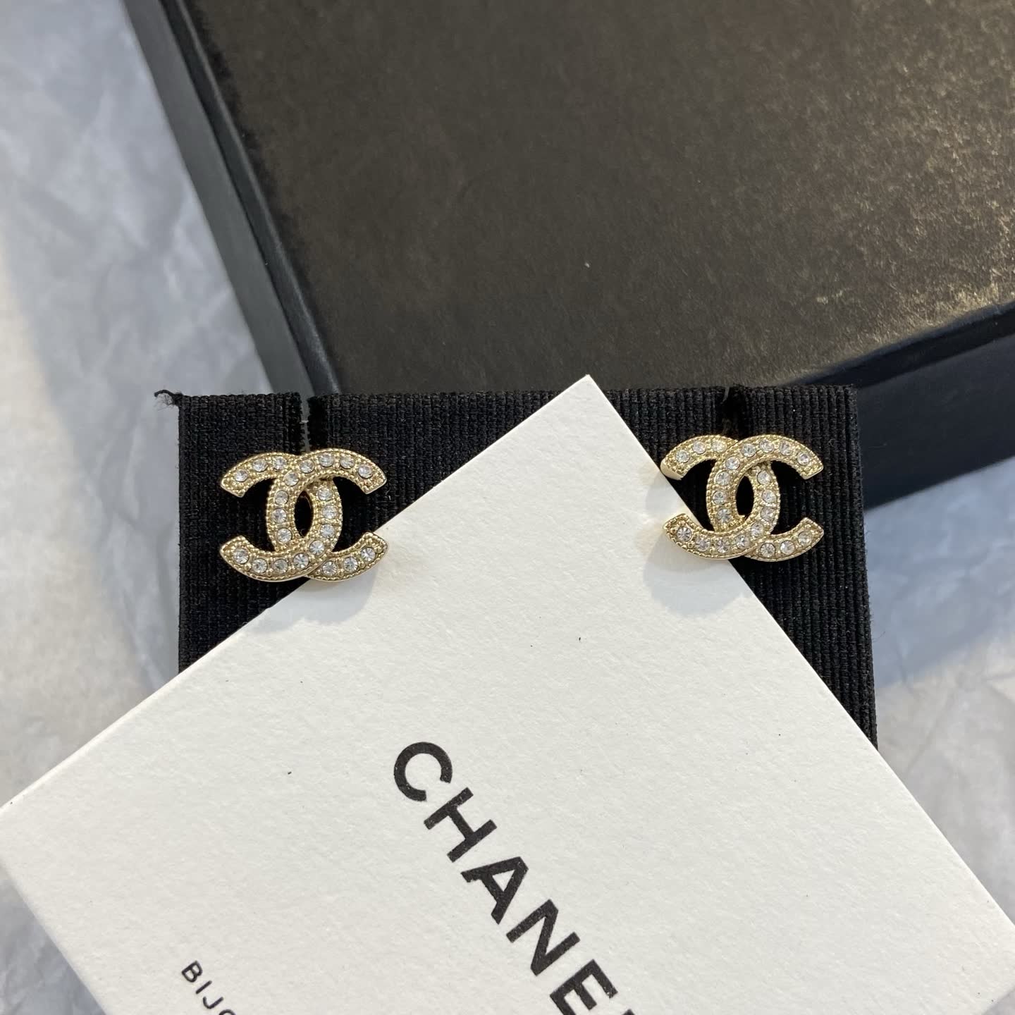 Chanel CC Logo Crystal Stud Earrings