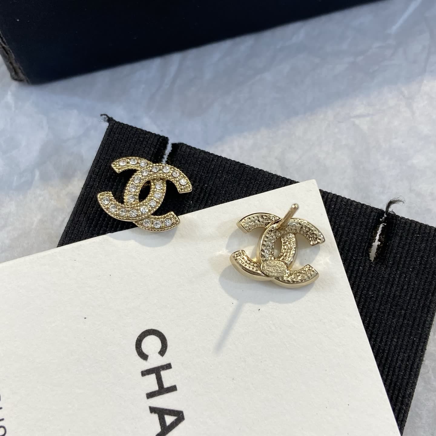 Chanel CC Logo Crystal Stud Earrings