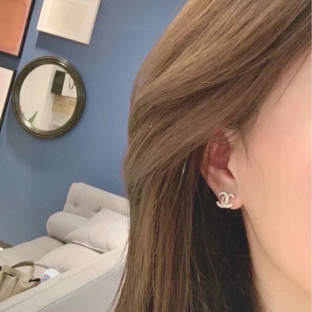 Chanel CC Logo Crystal Stud Earrings