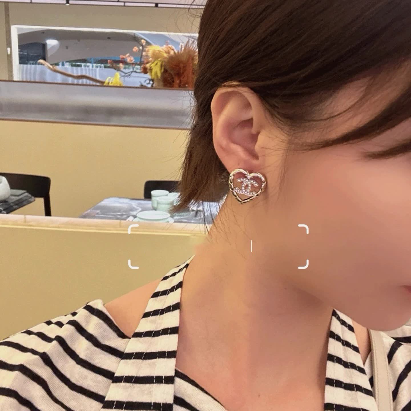 Chanel 25A Gold Heart Earrings with Crystal C