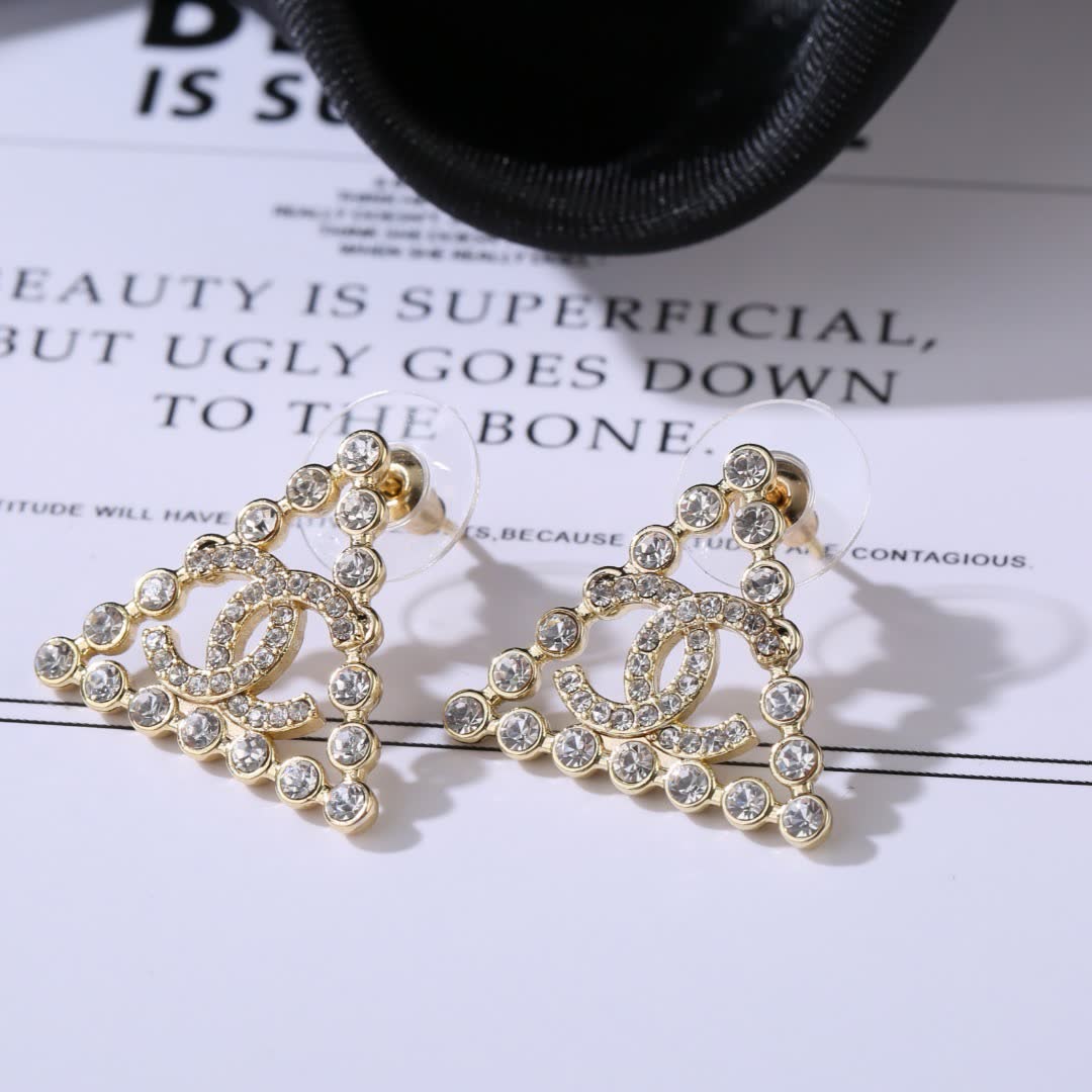 Chanel CC Logo Crystal Stud Earrings