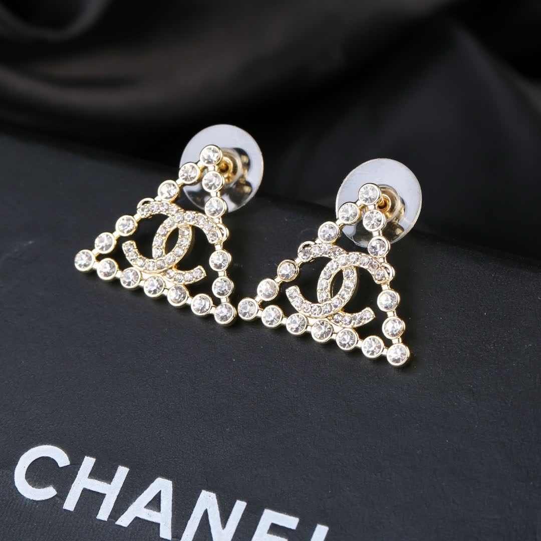 Chanel CC Logo Crystal Stud Earrings