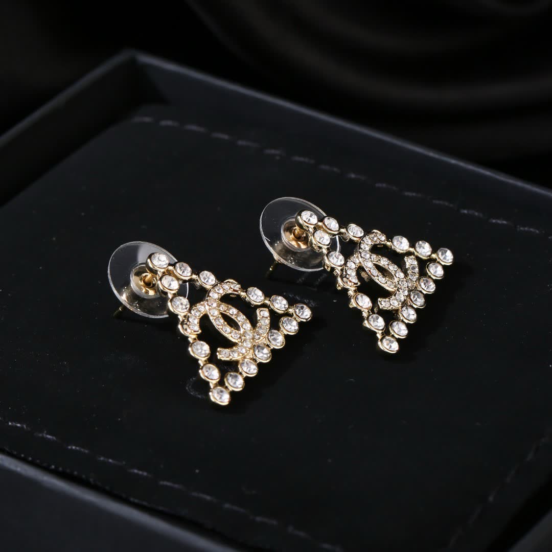 Chanel CC Logo Crystal Stud Earrings