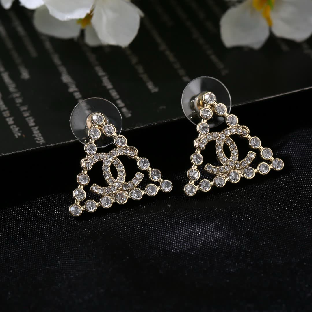 Chanel CC Logo Crystal Stud Earrings