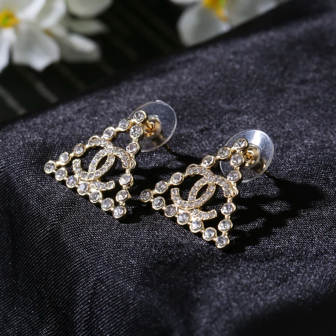 Chanel CC Logo Crystal Stud Earrings