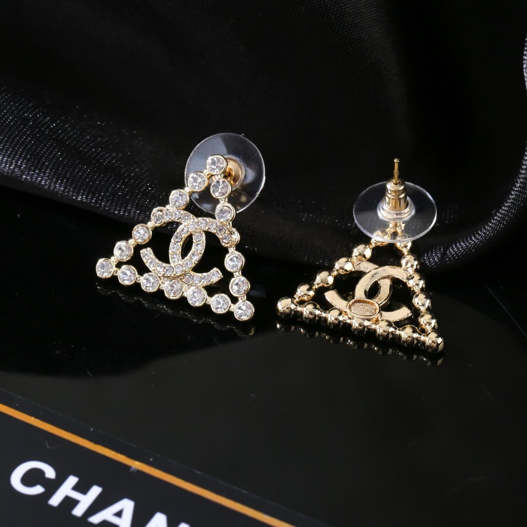 Chanel CC Logo Crystal Stud Earrings