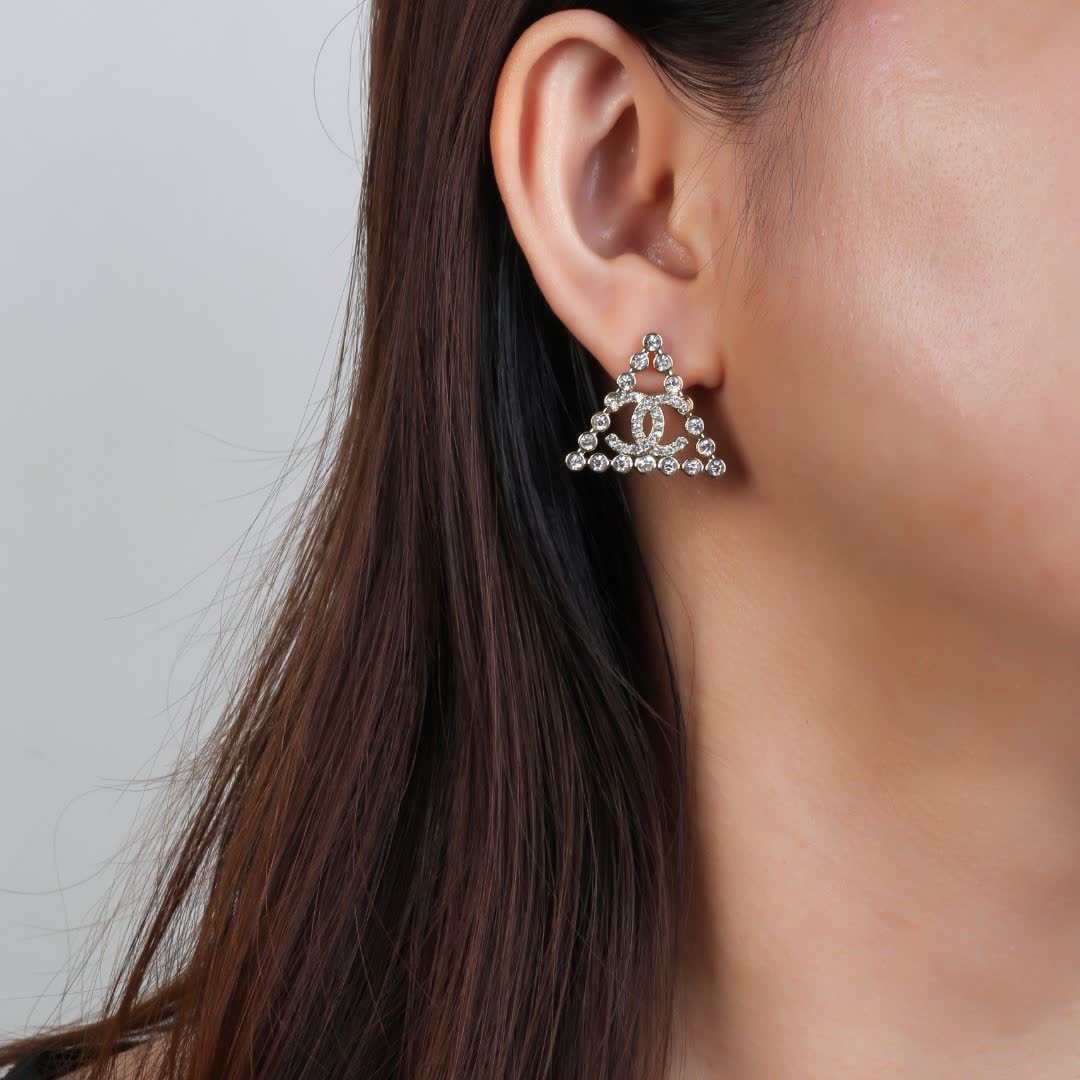 Chanel CC Logo Crystal Stud Earrings