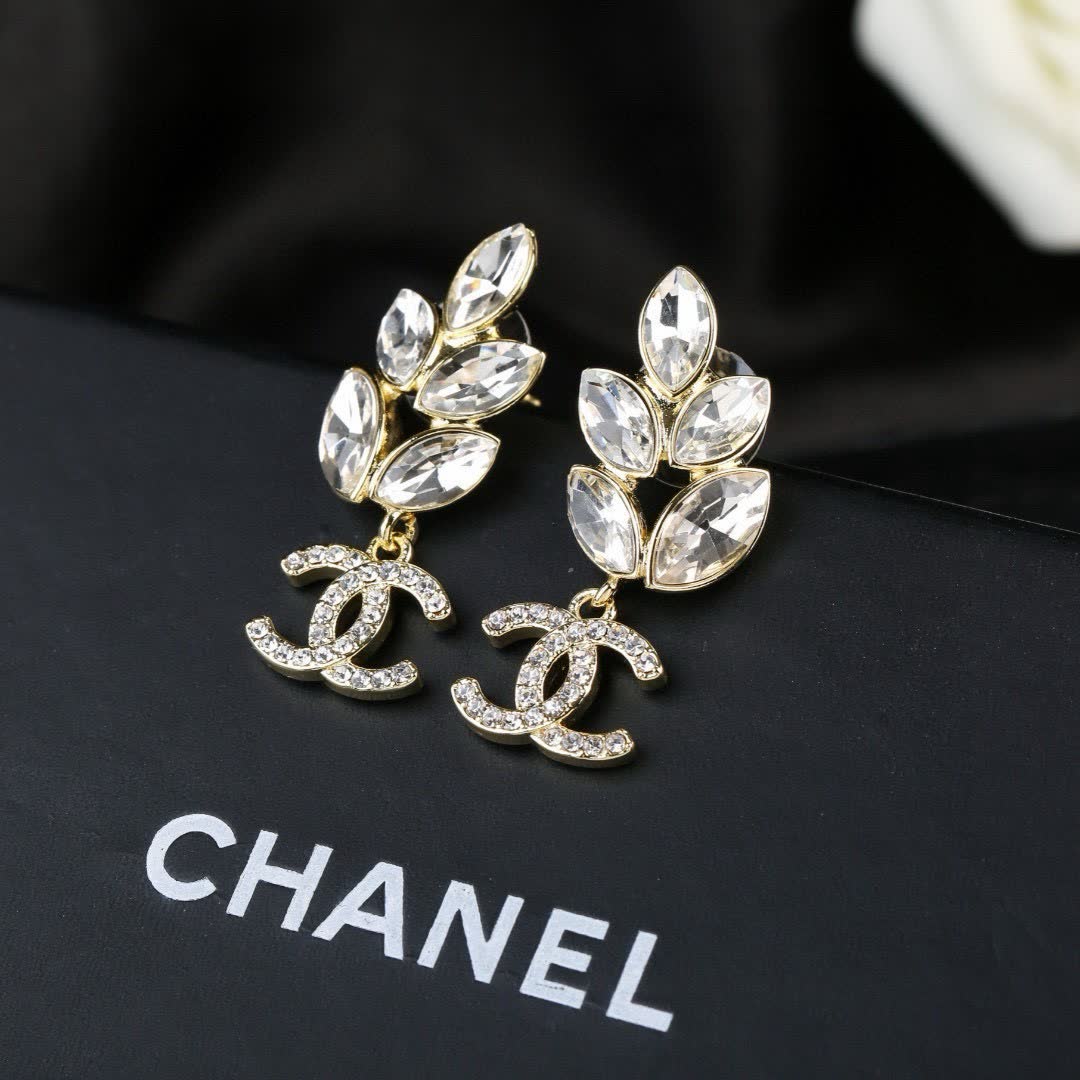 Chanel Crystal Leaf Earrings