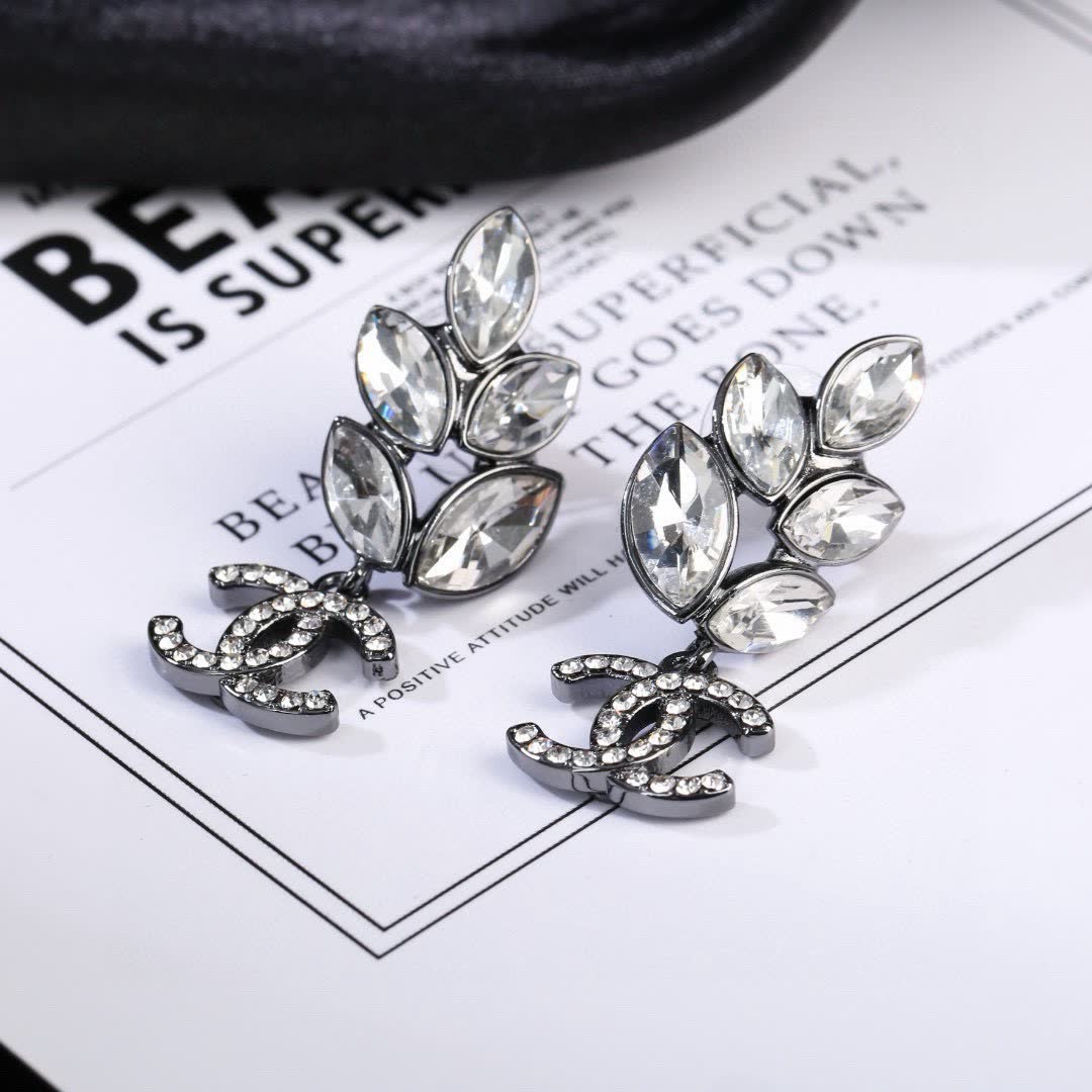 Chanel Crystal Leaf Earrings