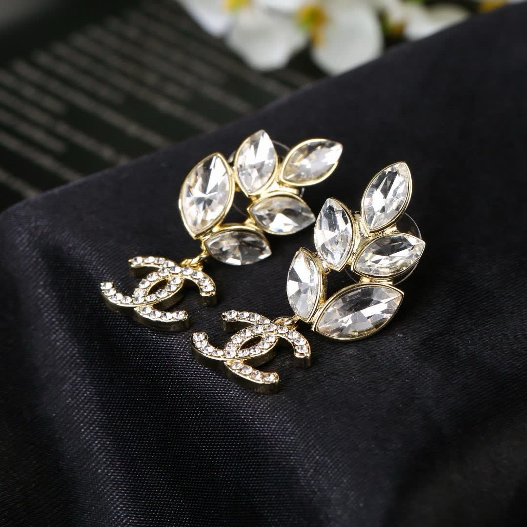 Chanel Crystal Leaf Earrings