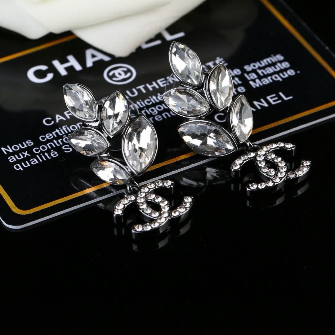 Chanel Crystal Leaf Earrings