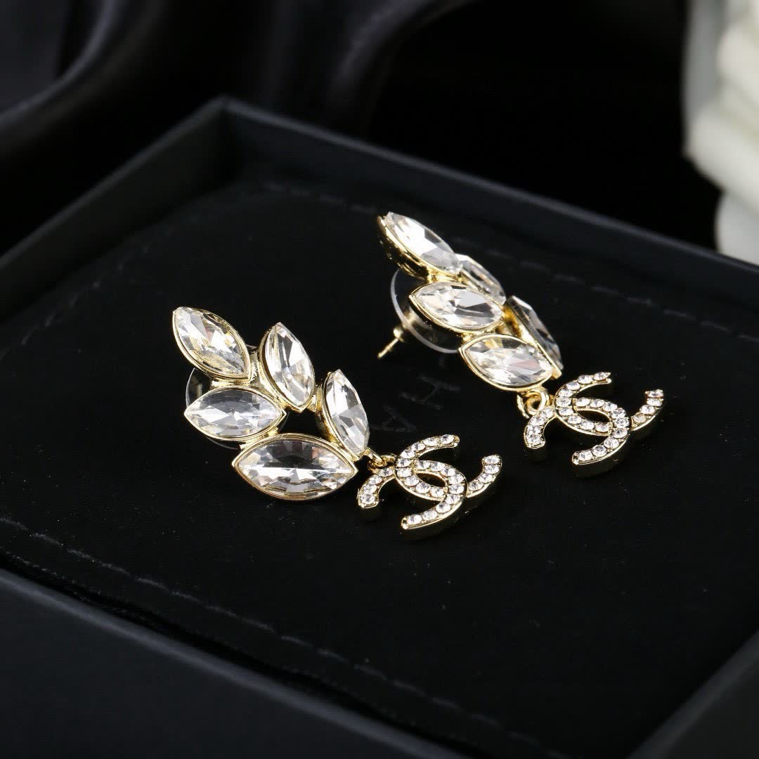 Chanel Crystal Leaf Earrings