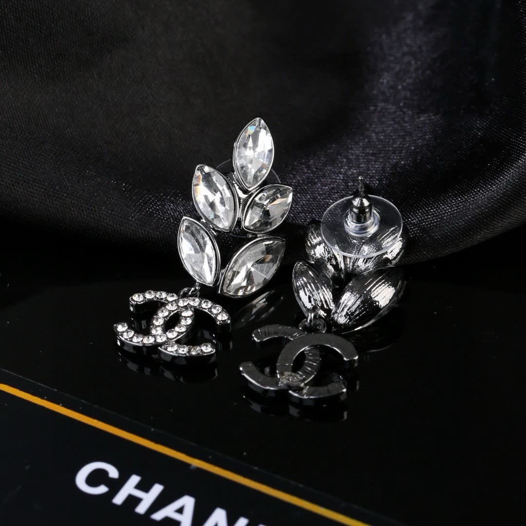 Chanel Crystal Leaf Earrings