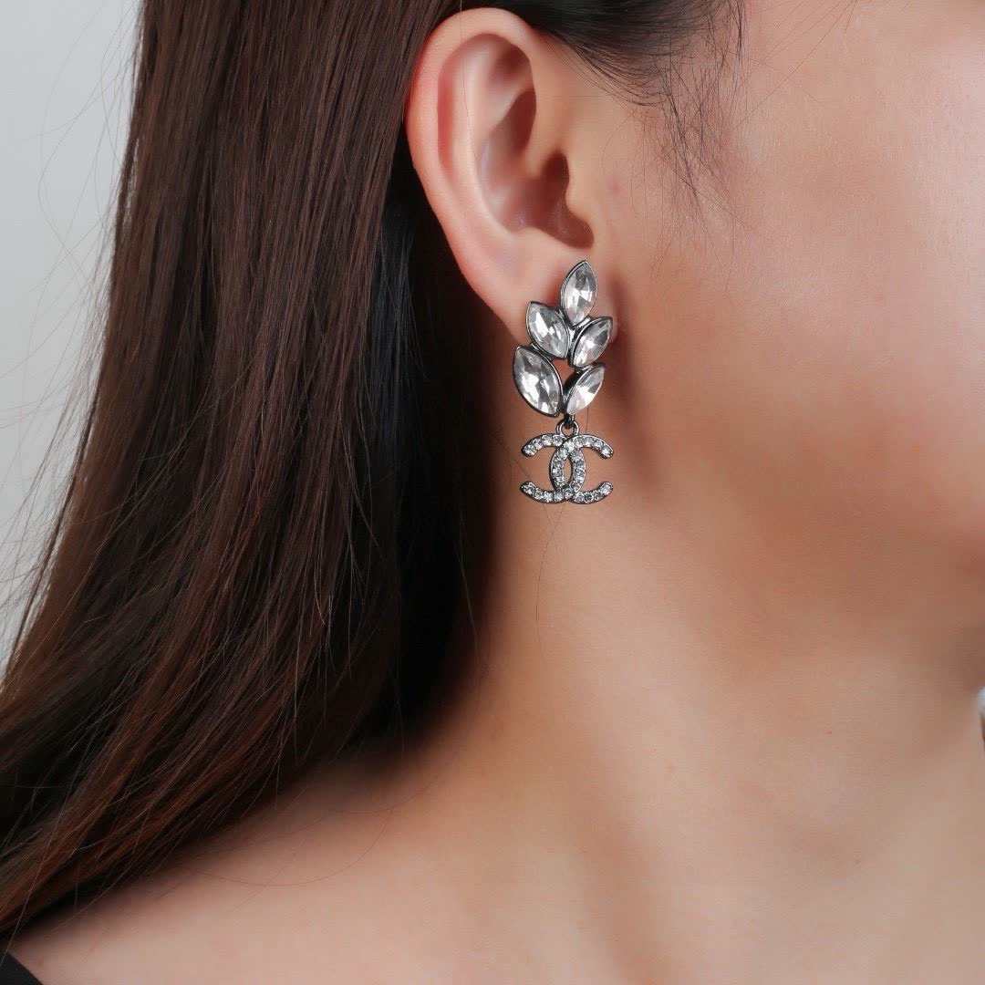 Chanel Crystal Leaf Earrings