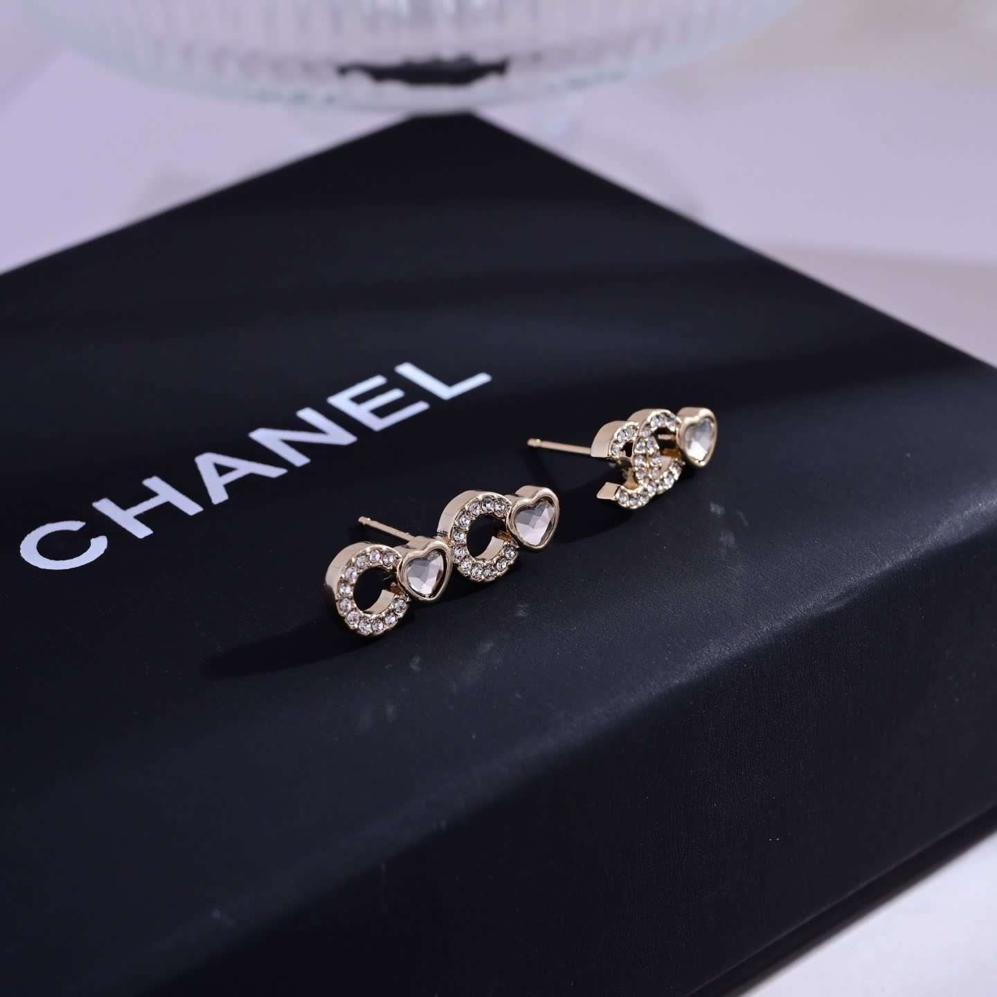 Chanel CC Heart Stud Earrings
