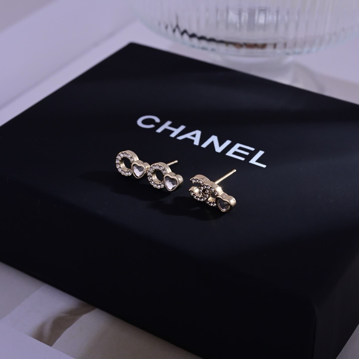Chanel CC Heart Stud Earrings