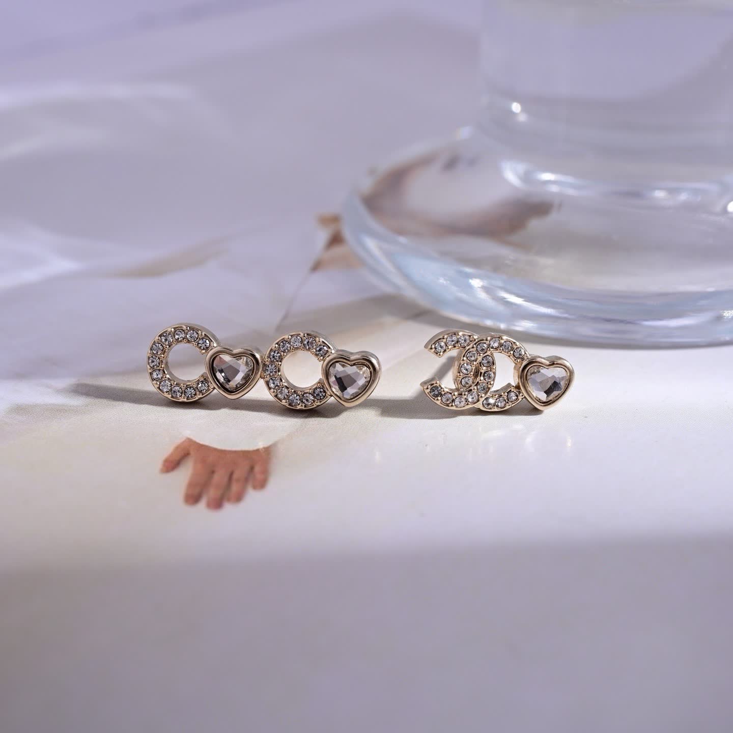 Chanel CC Heart Stud Earrings