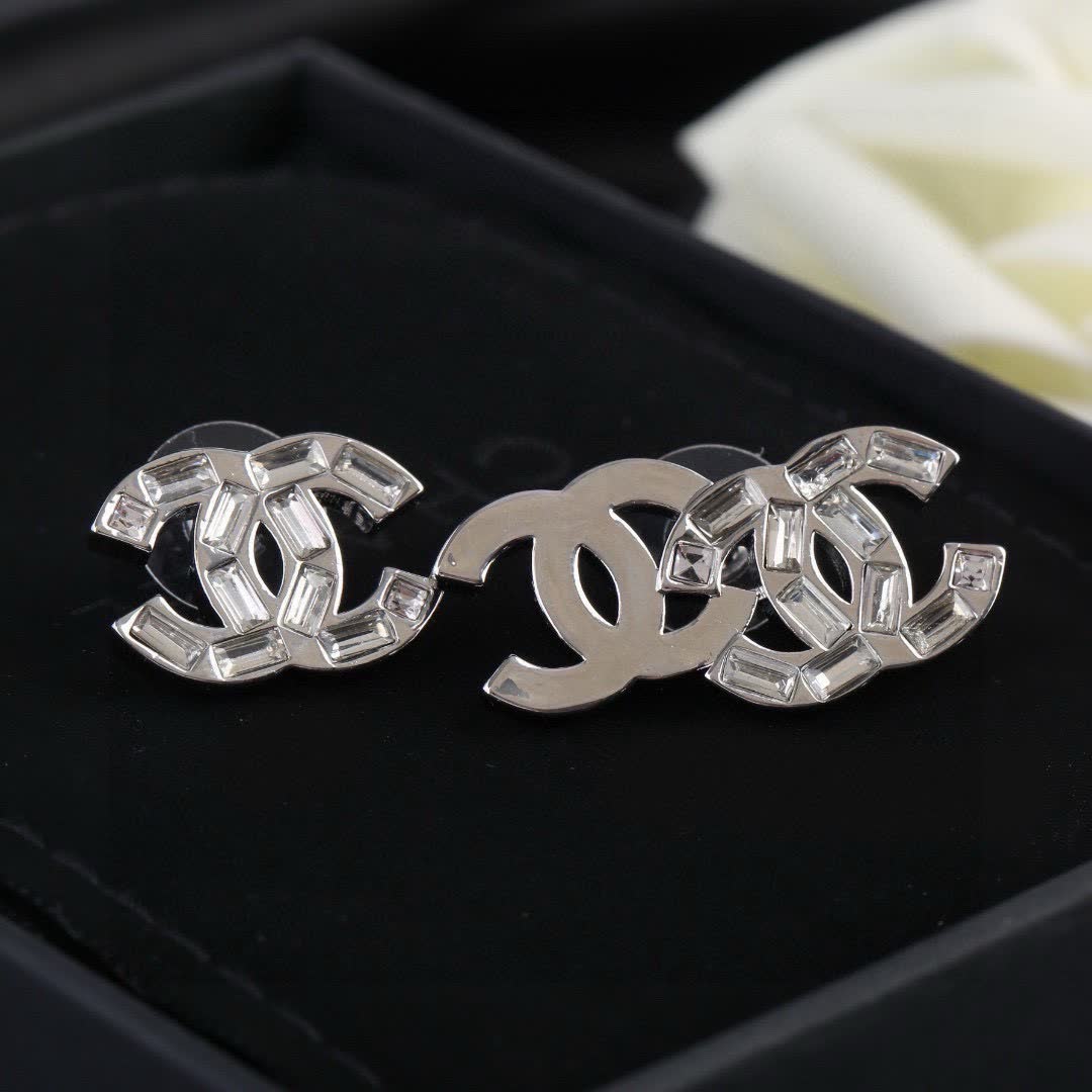 Chanel CC Logo Crystal Stud Earrings