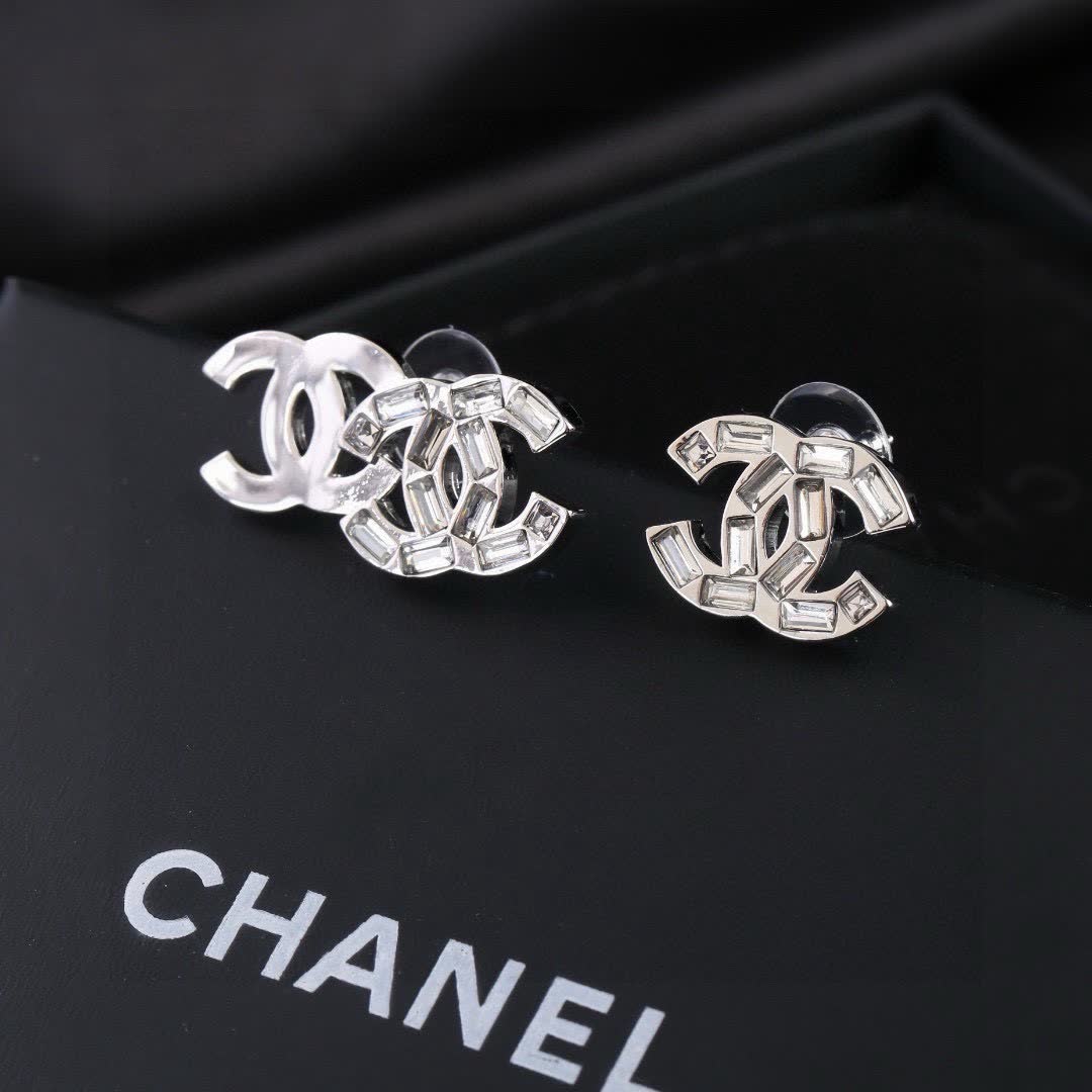 Chanel CC Logo Crystal Stud Earrings