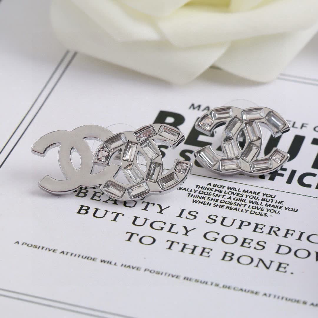 Chanel CC Logo Crystal Stud Earrings