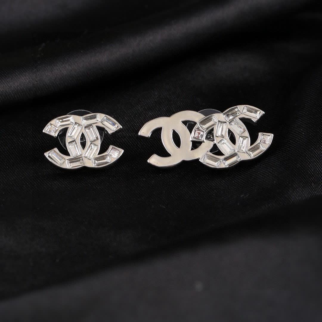 Chanel CC Logo Crystal Stud Earrings