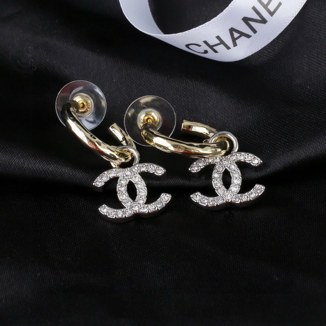 Chanel CC Logo Diamond Earrings
