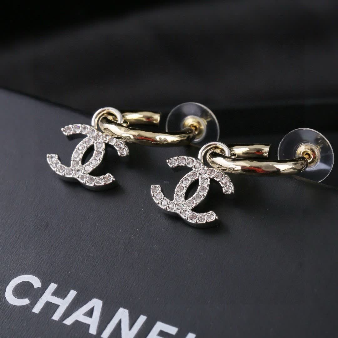 Chanel CC Logo Diamond Earrings