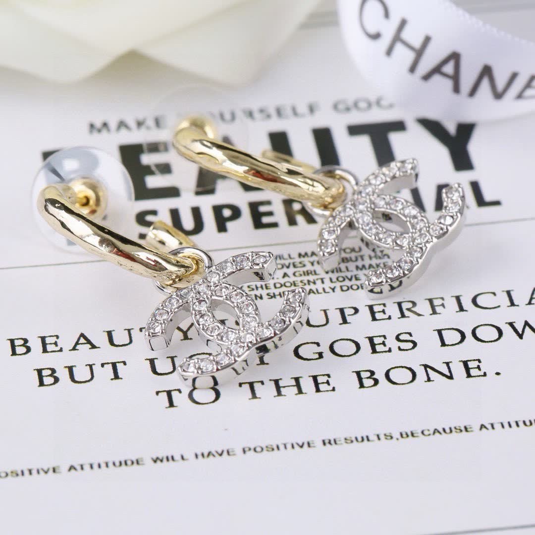 Chanel CC Logo Diamond Earrings