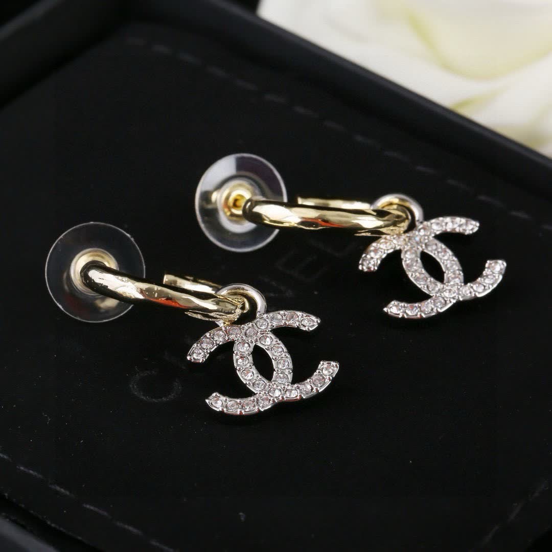 Chanel CC Logo Diamond Earrings