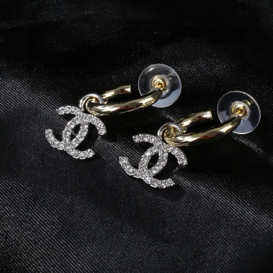 Chanel CC Logo Diamond Earrings