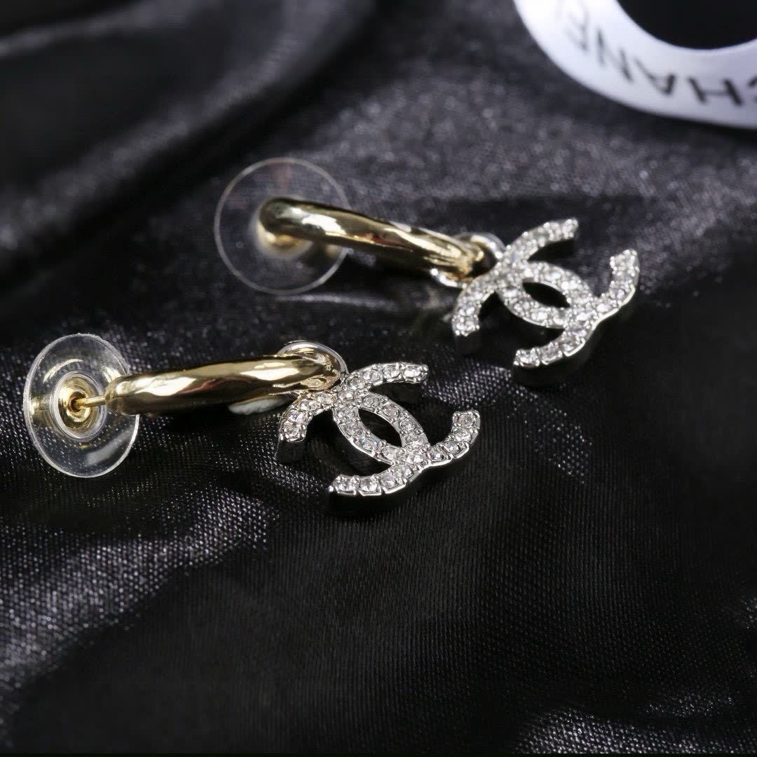 Chanel CC Logo Diamond Earrings
