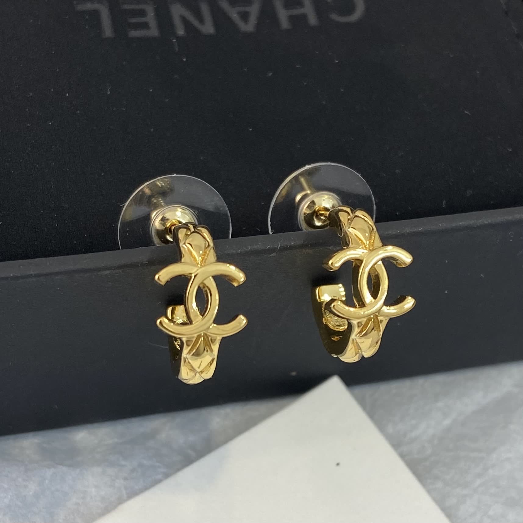 Chanel CC Logo Gold Tone Stud Earrings Chanel CC Logo Gold Tone Stud Earrings