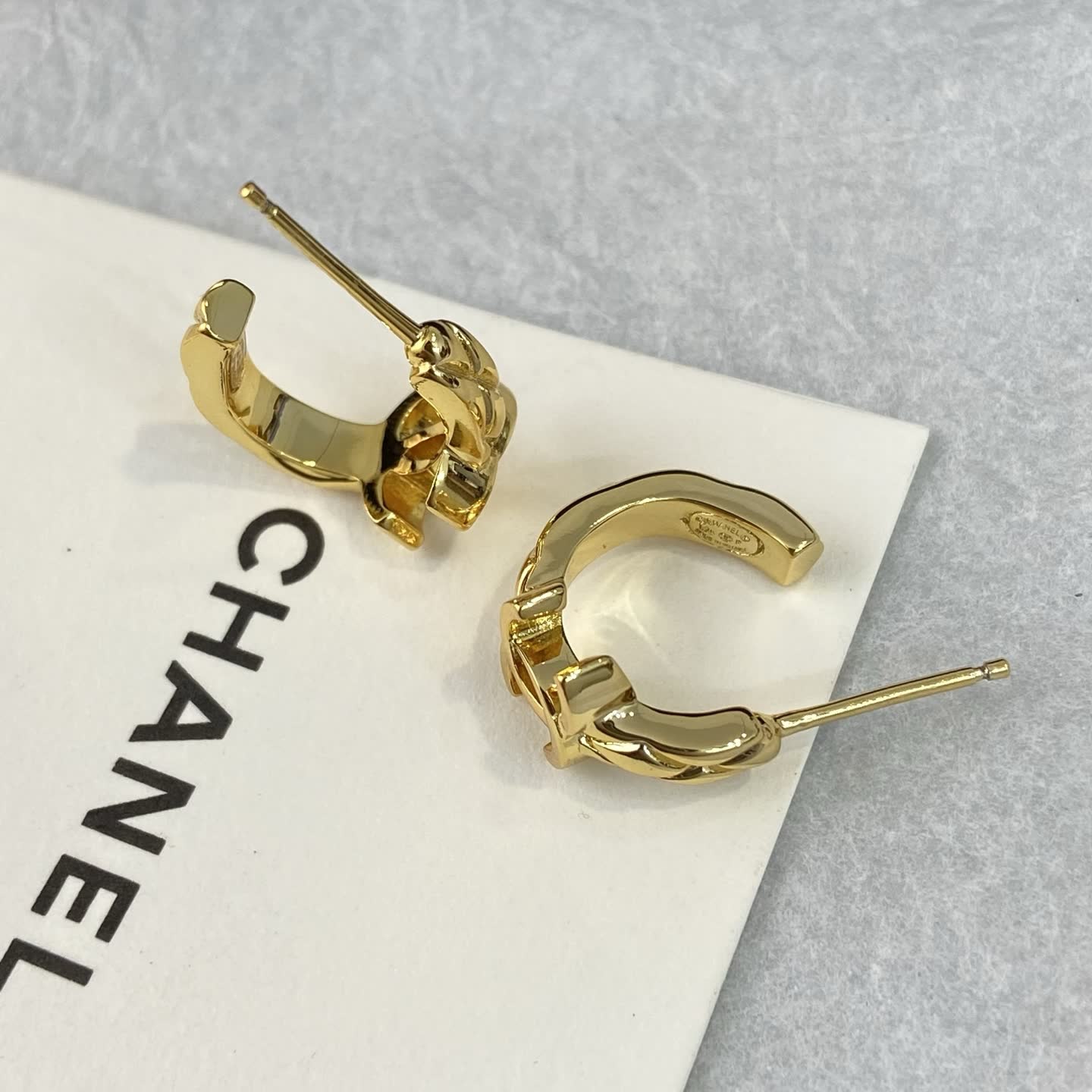 Chanel CC Logo Gold Tone Stud Earrings
