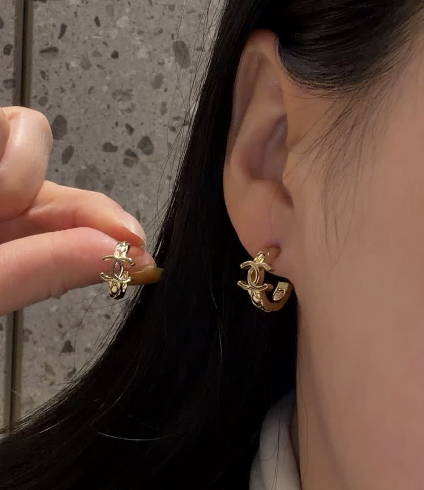 Chanel CC Logo Gold Tone Stud Earrings