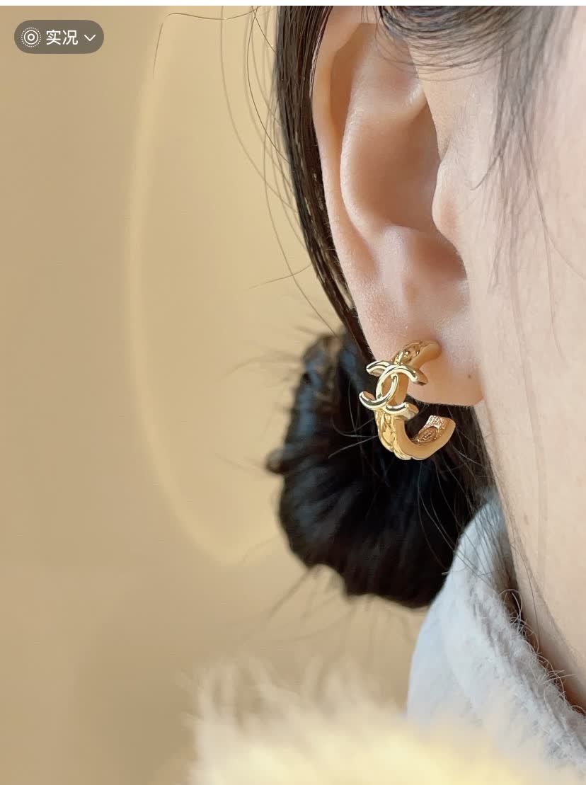 Chanel CC Logo Gold Tone Stud Earrings