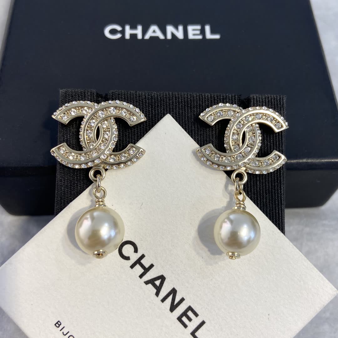 Chanel CC Logo Pearl Drop Earrings