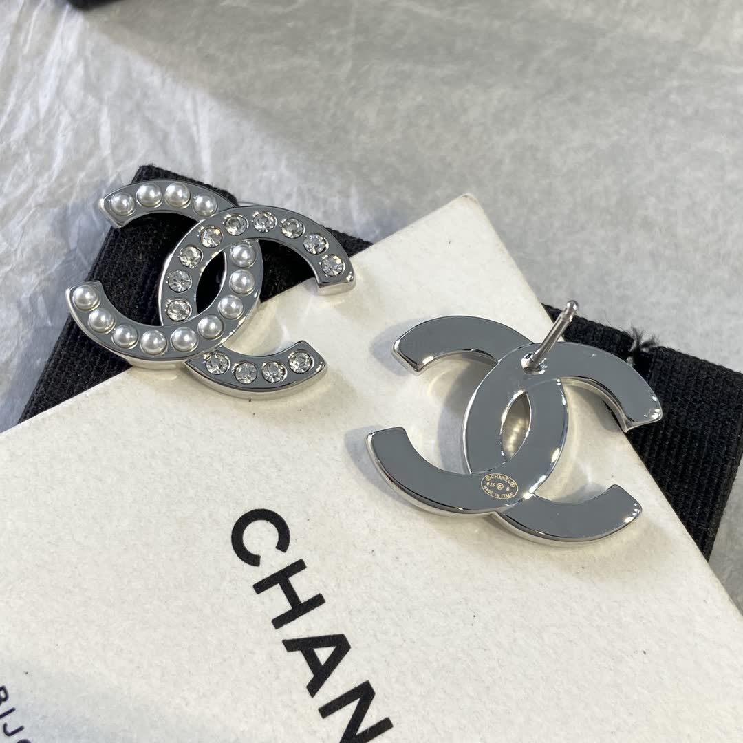 Chanel CC Logo Pearl and Crystal Stud Earrings