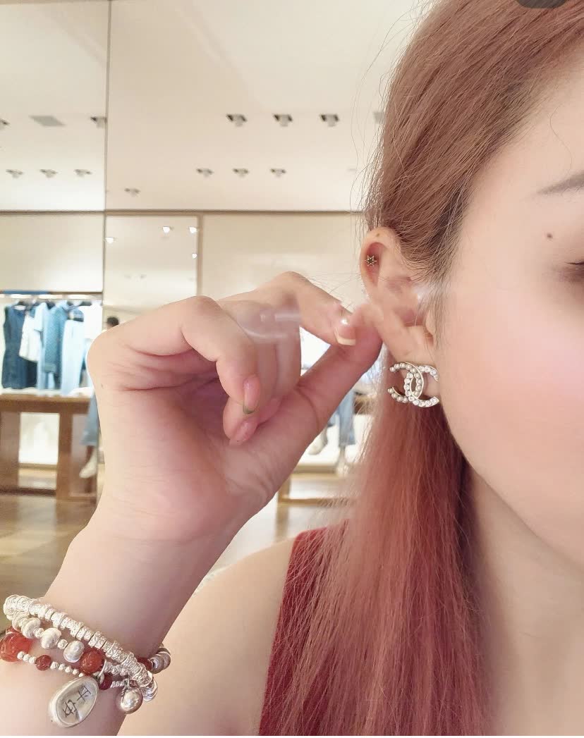 Chanel CC Logo Pearl and Crystal Stud Earrings