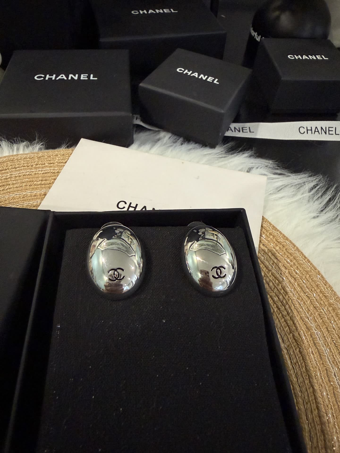 Chanel Silver CC Logo Earrings