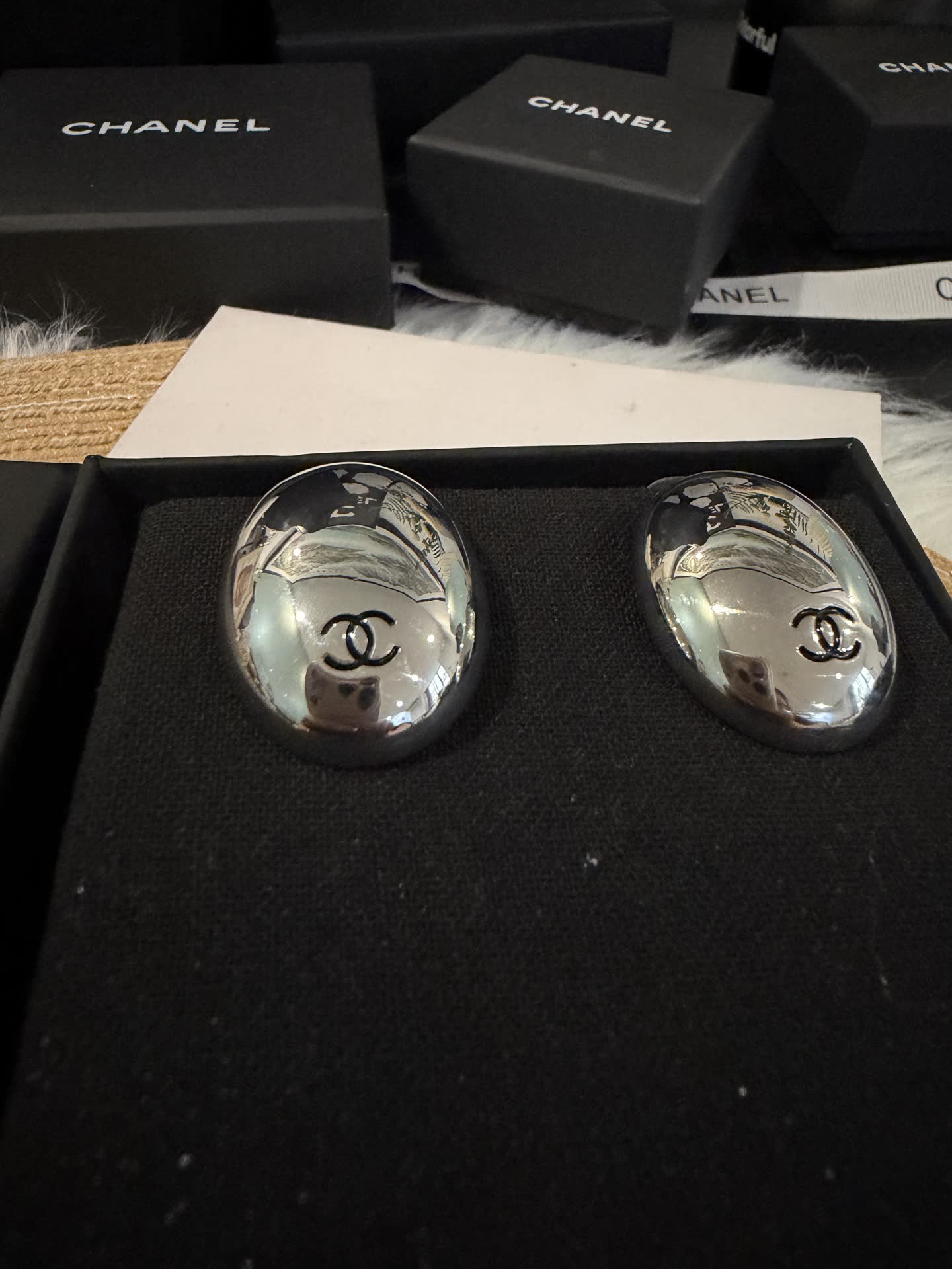 Chanel Silver CC Logo Earrings
