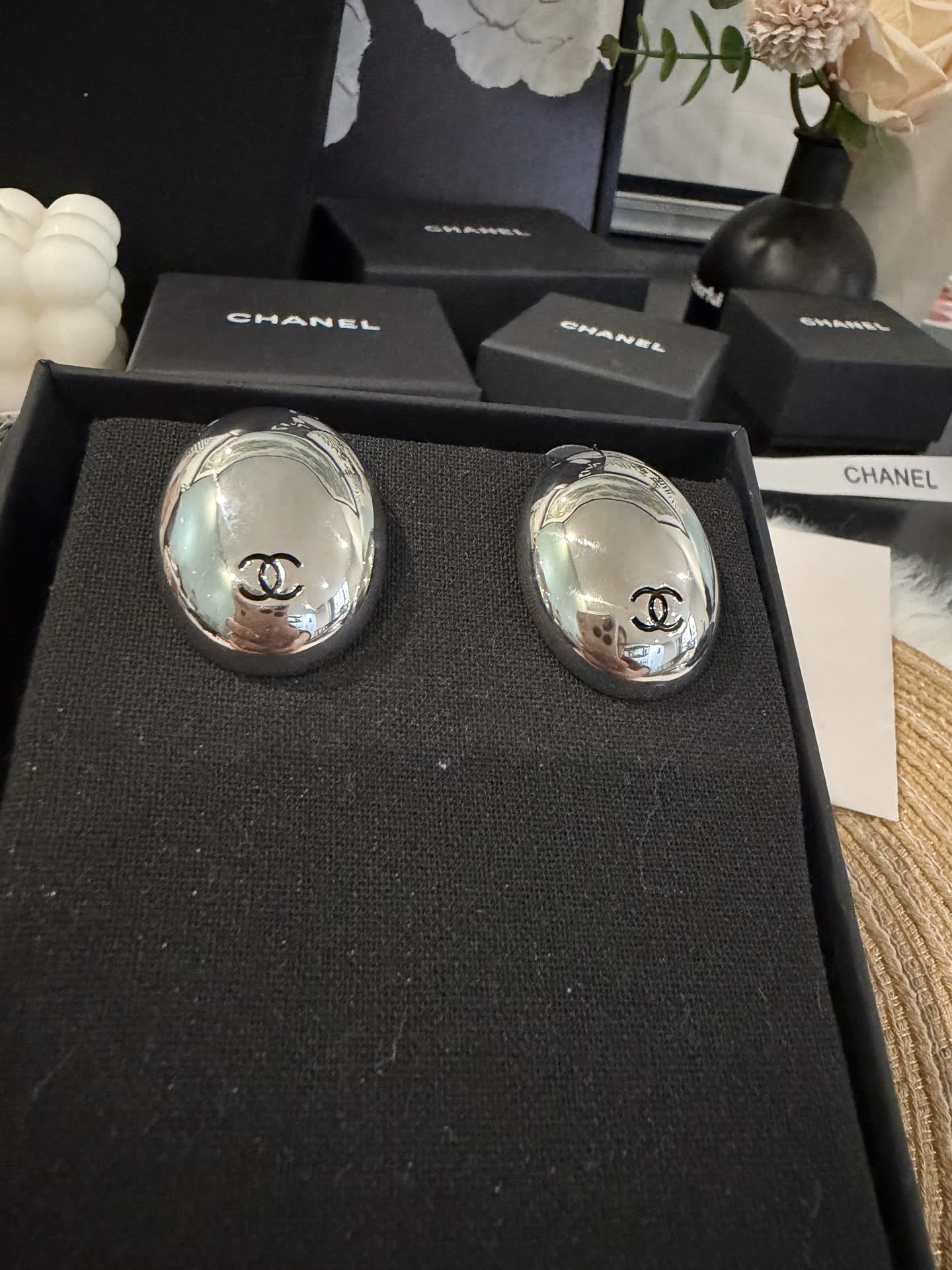 Chanel Silver CC Logo Earrings