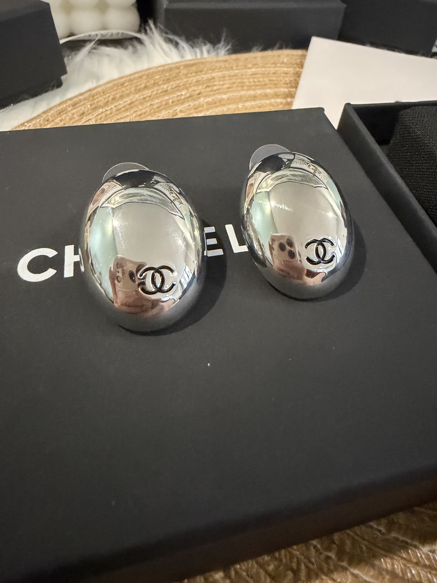 Chanel Silver CC Logo Earrings