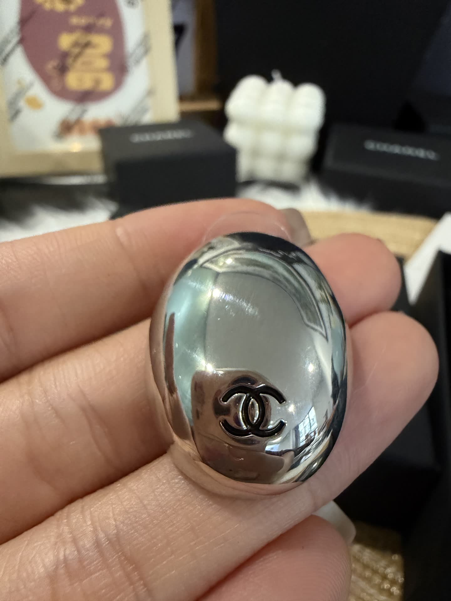 Chanel Silver CC Logo Earrings